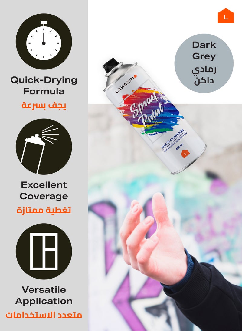LAWAZIM Pack Of 3 Spray Paint Set - 304 Dark Grey - Multi-Surface 400ml Paint with Quick-Drying Cans - Ideal for Wood, Plastic, Metal, Interior & Exterior Uses, DIY, Automotive, and Arts & Crafts - Image 2
